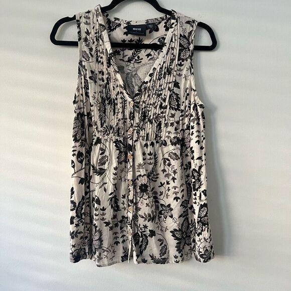 Maeve Anthropologie Women's Black White Floral Button-Up Sleeveless Blouse Small - Picture 1 of 7